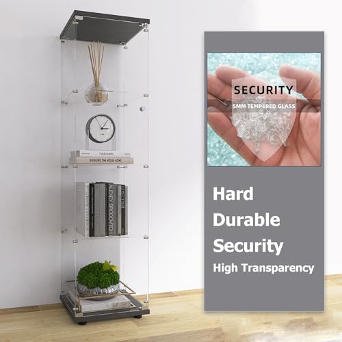 nifoti 4-Tier Floor Standing Glass Display Cabinet with Lockable Door for Collectibles and Trophies nifoti