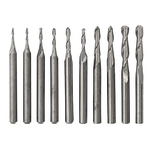 Carbide End Mill Set, Ball Nose Twist End Mill Carbide Burrs Set Shank Diameter 1mm 1.5mm 2.0mm 2.5mm 3.175mm for CNC Engraving, Milling, Roughing, tooloflife