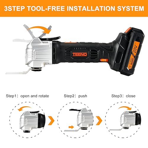 TEENO Oscillating Tool, Cordless Oscillating Multi-Tool with 20V 2Ah Lithium-Ion, 5000-18000 OPM, 6 Variable Speed, 3.2° Oscillation Angle, for - WoodArtSupply