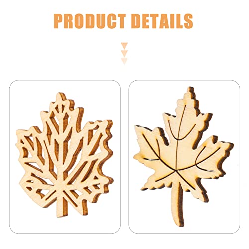 Amosfun 20PCS Wooden Maple Leaves Cutout Wood Slices Hollow Out Wood Pieces Crafts for DIY Crafting Ornament Decoration (Burlywood)