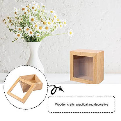 Alipis Wooden Box Wood Glass Storage Box Square Jewelry Display Case Unfinished Wood Box with Clear Window, Desktop Storage Box with Lid Stash Box