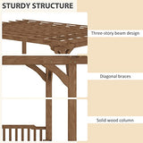 Outsunny 14' x 10' Outdoor Pergola, Wooden Grill Gazebo with Bar Counters and Seating Benches, for Garden, Patio, Backyard, Deck - Brown Outsunny