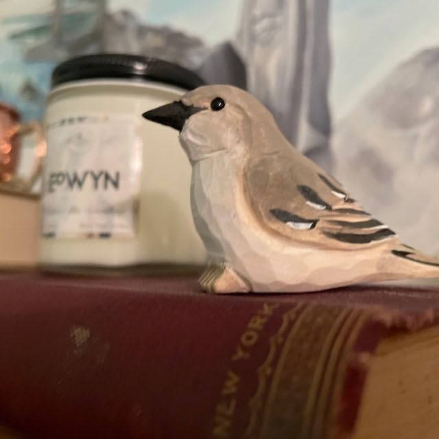 Selsela Mockingbird Miniature Wood Bird Art Statue Sculpture Carved Ornament Figurine Small Animal Selsela