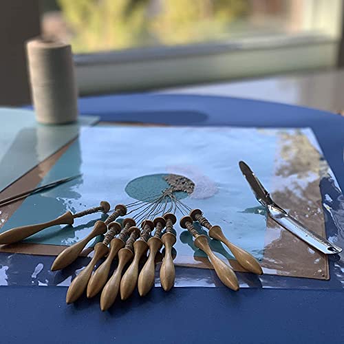 Bobbin Lace Making Kit with Pillow. 23 Inch x 2 Inch Round Lacemaking Board, 24 Danish Lacemaking Bobbins, Bobbin Lace Patterns, Pins, Linen Thread, Bobbin Lace Online
