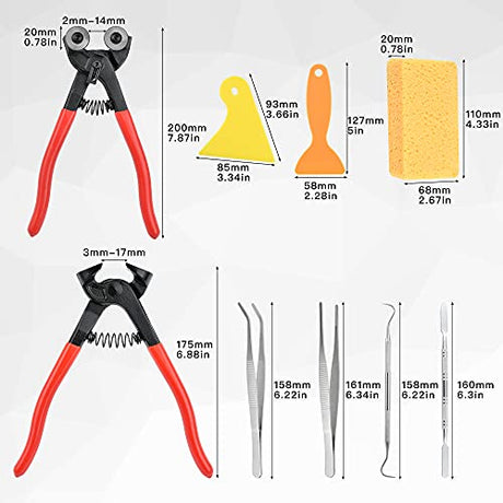 Worldity 19Pcs Mosaic Tools Kit, Heavy Duty Glass Mosaic Cut Nippers and Tile Nippers, Professional Mosaic Cutter Tool for Cutting Glass Mosaic, Worldity