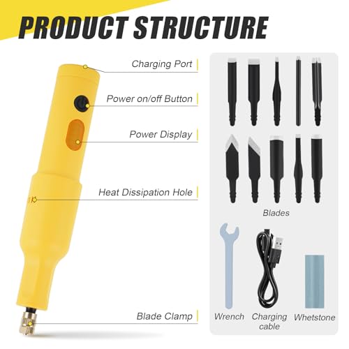 YUCHENGTECH Electric Wood Chisel Carving Tool Electric Woodworking Carving Chisel Tools Electric Wood Carving Chisel with 10 Carving Blades - WoodArtSupply