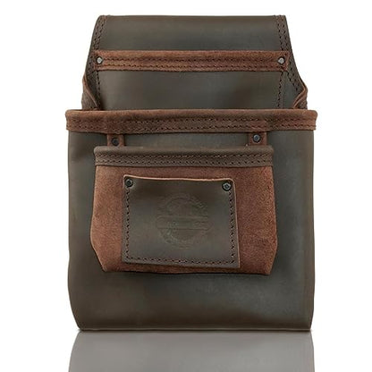 Graintex OS2317 3 Pocket Nail & Tool Pouch Top Grain Oil Tanned Leather for Framers, Constructors, Electricians, Plumbers, Handyman Brown - WoodArtSupply