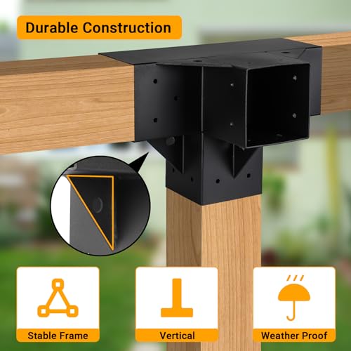 Neorexon Pergola Bracket Kit Elevated Wood Stand Kit Woodwork for 4"x 4" (Actual 3.6 X 3.6 inch), Solid Steel Wooden Gazebo Kit for Outdoor 4 Way - WoodArtSupply