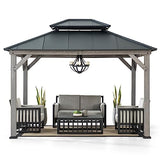 Sunjoy 10 x 12 ft. Wood Gazebo, Outdoor Patio Steel Hardtop Gazebo, Cedar Framed Wooden Gazebo with 2-Tier Metal Roof, Suitable for Patios, Lawn and Sunjoy
