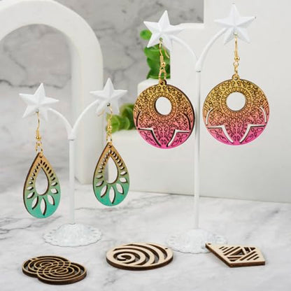 26pcs Wooden Earring Charms Unfinished Natural Wood Filigree Pendants in Teardrop & Kite & Flower & Rhombus & Triangle Shape with Earring Hooks & - WoodArtSupply