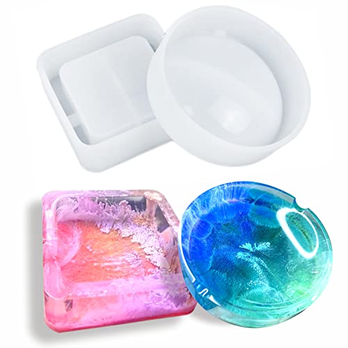 𝐂𝐫𝐚𝐟𝐭𝐂𝐨𝐥𝐥𝐞𝐜𝐭𝐨𝐫𝐬 𝐀𝐬𝐡𝐭𝐫𝐚𝐲 𝐌𝐨𝐥𝐝𝐬 for Resin Casting Resin Mold Epoxy Resin Molds Silicone Ashtray Mold Ash Tray Mold - 2PCS Round Square Shaped Craft - WoodArtSupply