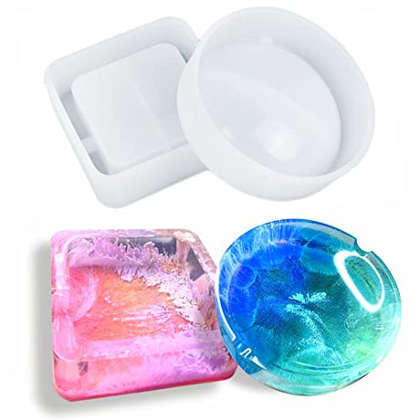 𝐂𝐫𝐚𝐟𝐭𝐂𝐨𝐥𝐥𝐞𝐜𝐭𝐨𝐫𝐬 𝐀𝐬𝐡𝐭𝐫𝐚𝐲 𝐌𝐨𝐥𝐝𝐬 for Resin Casting Resin Mold Epoxy Resin Molds Silicone Ashtray Mold Ash Tray Mold - 2PCS Round Square Shaped Craft CraftCollectors