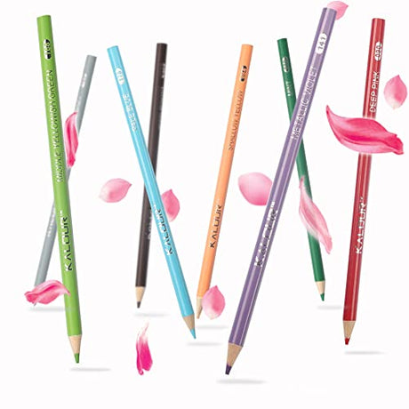 KALOUR 180 Colored Pencil Set for Adults Artists kids- 3.3mm Rich Pigment Soft Core -12 Metallic Pencil - Wax-Based - Ideal for Coloring Drawing KALOUR