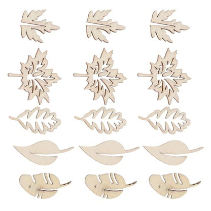 TEHAUX 50pcs Unfinished Wood Shapes Chip Wedding Ornament DIY Handcraft Slice Wood Leaves for Crafts Wedding Decor Cutouts Embellishments Unfinished - WoodArtSupply