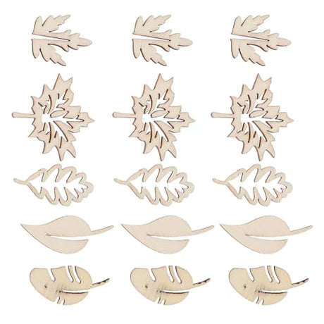 TEHAUX 50pcs Unfinished Wood Shapes Chip Wedding Ornament DIY Handcraft Slice Wood Leaves for Crafts Wedding Decor Cutouts Embellishments Unfinished TEHAUX