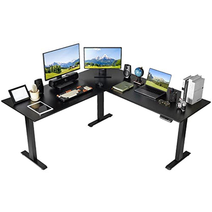 OUTFINE L Shaped Triple Motor Height Adjustable Standing Desk Electric Triple Motor Home Office Stand Up Computer Workstation - WoodArtSupply