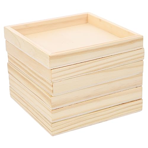 Wood Tray 6PCS Wood Nested Serving Trays Unfinished Small Wood Serving Tray Tray for Crafts Projects Blank Wood Canvas Panel Boards Unfinished Wood
