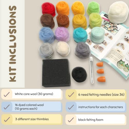 Woolbuddy Needle Felting Kit, Starter, Felting Kit for Beginners Adult, Kids, 6 Cute Felting Animals, Felting Supplies Included Felting Needles, - WoodArtSupply