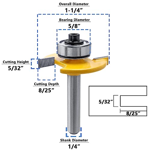 Mesee 1/4 Inch Shank Biscuit Joiner Router Bit T Slot Router Bit with Bearing Guide Wood Biscuit Jointing Slotting Cutter Woodworking Grooving - WoodArtSupply