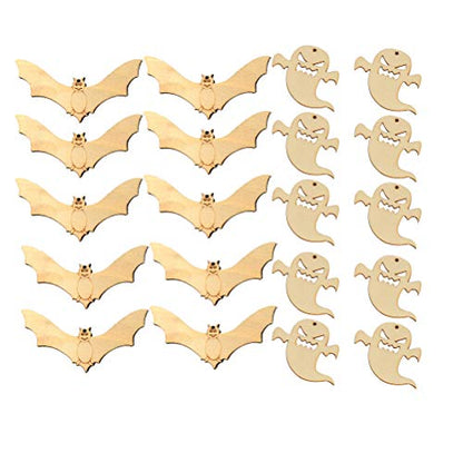 20PCS Unfinished Wood Ornament Wood Cutout Charm haolloween Party Favors Supplies Tags DIY predrilled Craft Wood kit Holiday Wood Cutouts Gift Items