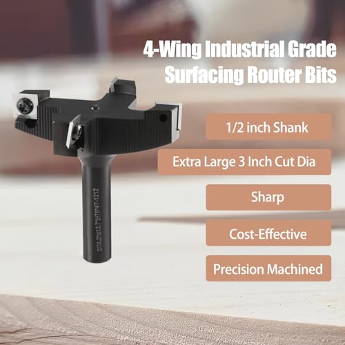 HOZLY CNC Spoilboard Surfacing Router Bit, 1/2" Shank 3" Cutting Diameter, Insert Carbide Slab Flattening Router Bit Planing Bit for Woodworking HOZLY