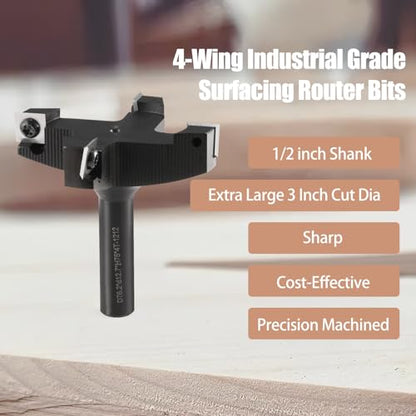 HOZLY CNC Spoilboard Surfacing Router Bit, 1/2" Shank 3" Cutting Diameter, Insert Carbide Slab Flattening Router Bit Planing Bit for Woodworking - WoodArtSupply