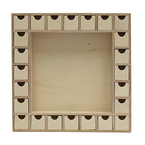13 Inch Christmas Advent Calendar Shadow Box - Pre Assembled with Removable Drawers - Unfinished Wood Ready to Decorate and Personalize - For DIY, Creative Hobbies