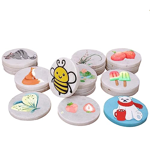 25 PCS Large Painting Rocks, 2 Inch Flat Rocks for Painting, DIY White Round Painting Rocks, Uniform in Shape and Size, Natural Smooth Rocks for