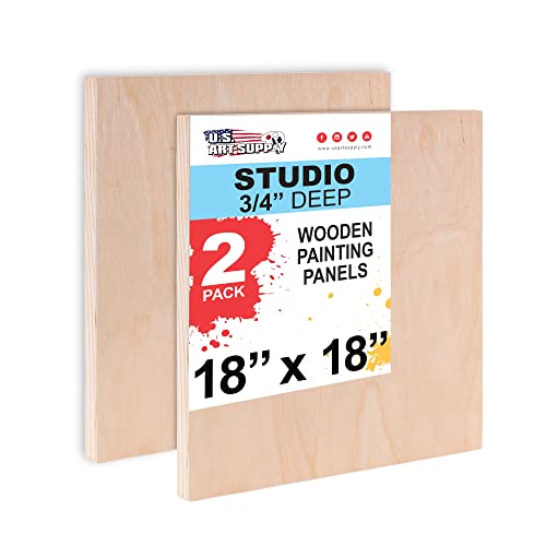 U.S. Art Supply 18" x 18" Birch Wood Paint Pouring Panel Boards, Studio 3/4" Deep Cradle (Pack of 2) - Artist Wooden Wall Canvases - Painting U.S. Art Supply