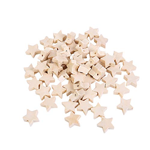ccHuDE 100 Pcs Star Shape Natural Wood Beads Unfinished Wooden Loose Beads Spacer Beads with Hole for Craft Jewelry Making