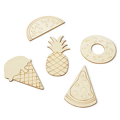 Elecrelive 25pcs Natural Unfinished Wooden Cutouts Ornaments Watermelon Ice Cream Pizza Pineapple Doughnut Blank Wood Slice Pieces for DIY Art Crafts EEE ELECRELIVE