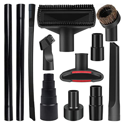 12PCS Universal Vacuum Attachment Kit Wet Dry Plastic Vacuum Hose Adapter 1-1/4" Vacuum Cleaners Accessories with Horse Hair Brush Extension Wand
