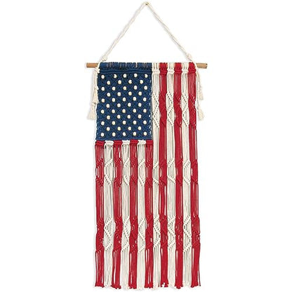 Solid Oak Make-Rame Macrame Wall Hanging Old Glory Kit - WoodArtSupply