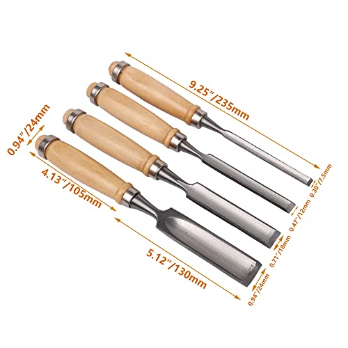 CNBTR Carbon Steel Carving Firmer Gouge Semicircle Wood Chisel Set DIY Woodworking Handle Carpentry Tools Pack of 4 CNBTR