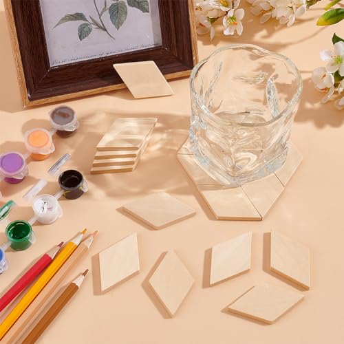 OLYCRAFT 50PCS Wood Pieces Unfinished Wood Rhombus Pieces Natural Wood Rhombus Cutout Shape Wood Rhombus Blank Slices for DIY Crafts Holiday OLYCRAFT