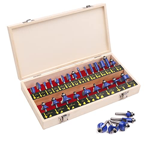 UTRUSTTO 1/4" Router Bit Set 24 Pieces, 1/4 Inch Shank Tungsten Carbide Router Bits, for Professional and Beginners Carpenter UTRUSTTO