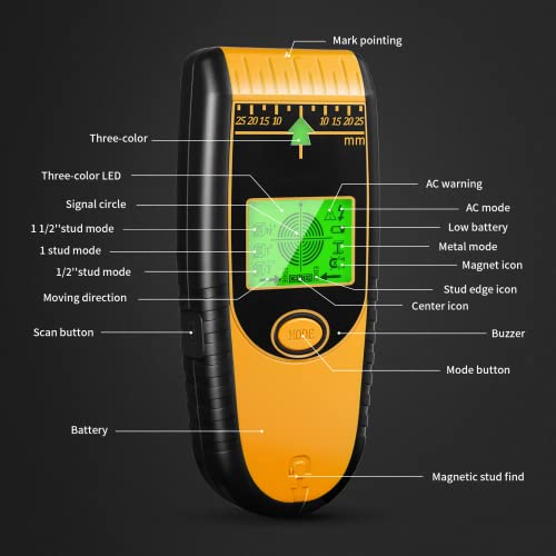 Stud Finder Wall Scanner Sensor - New 7 in 1 Electronic Wall Wood Metal Studfinder Edge Center Beam Sensor Detector with LCD Display ＆ Audio Alarm AC - WoodArtSupply