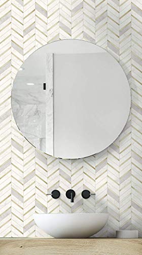 NextWall Chevron Faux Marble Tile Peel and Stick Wallpaper (Metallic Gold & Pearl Gray) NextWall