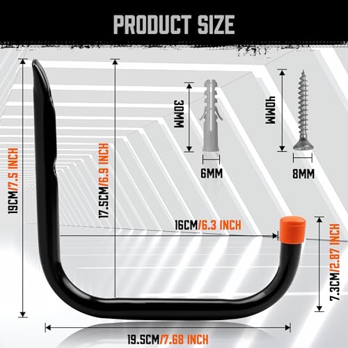 HORUSDY 6 Pack Garage Hooks, Utility Hooks, Garage Hooks Heavy Duty Wall Hooks (Large - 8 inch) HORUSDY