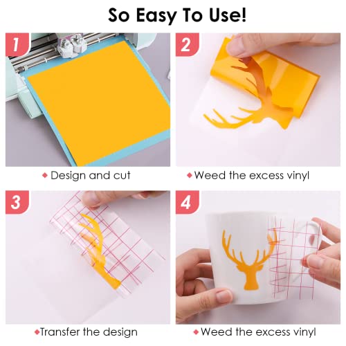 HTVRONT Permanent Vinyl for Cricut Machine-100 Pack 12"x12" Adhesive Vinyl Sheets Set, 90 Sheets Permanent Vinyl Bundle & 10 Transfer Tape for Vinyl HTVRONT