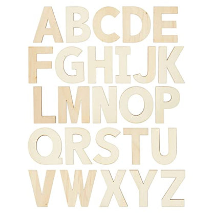 36 Pieces Unfinished Wooden Alphabet Letters for Crafts, 2 Extra Sets of Vowels AEIOU (6 Inches)