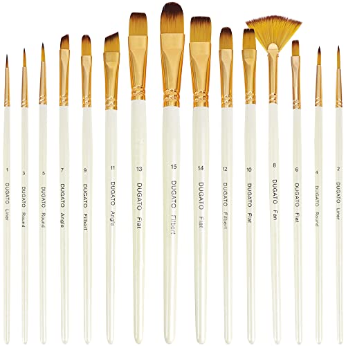 DUGATO Artist Paint Brush Set 15pcs, Acrylic Brush Set, Watercolor Brush Set for Acrylic, Watercolor, Gouache, Oil, Tempera Painting, Paint by Number DUGATO