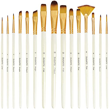 DUGATO Artist Paint Brush Set 15pcs, Acrylic Brush Set, Watercolor Brush Set for Acrylic, Watercolor, Gouache, Oil, Tempera Painting, Paint by Number DUGATO
