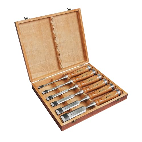EZARC 6 Pieces Wood Chisel Tool Sets Woodworking Carving Chisel Kit with Premium Wooden Case for Carpenter Craftsman EZARC