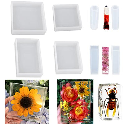8pcs Resin Molds Kit,Square and Rectangle Silicone Epoxy Molds for Resin Jewelry, Soap, Dried Flower Leaf, Insect Specimen