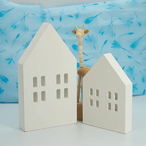 TFoRibbon House Shaped Wooden Sign Block Farmhouse Home Sign Tiered Tray Decor 2 Pack (White) Melostu