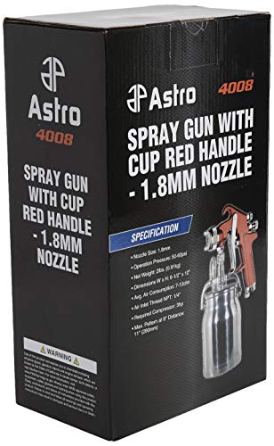 Astro Pneumatic Tool 4008 Spray Gun with Cup - Red Handle 1.8mm Nozzle - WoodArtSupply