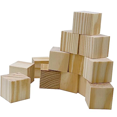 Wooden Blocks for Crafts, Unfinished Wood Cubes, 1.5 Inch Natural Wooden Blocks, Pack of 15 Wood Square Blocks, Wooden Cubes for Arts and Crafts and SIWUCHYE