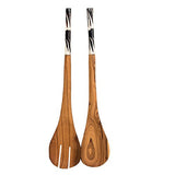 Olive Wood Salad Server Set in an eco-friendly Gift Bag – 2 Piece Fair Trade, Large Wooden Salad Server Spoons. Hand Carved & Beautifully Designed in African Inspired Design