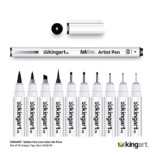 KINGART 430-10 PRO Inkline Micro Line & Precision Graphic Pens, 10 Assorted Nibs, Archival Waterproof Black Japanese Ink for Art, Illustration, KINGART